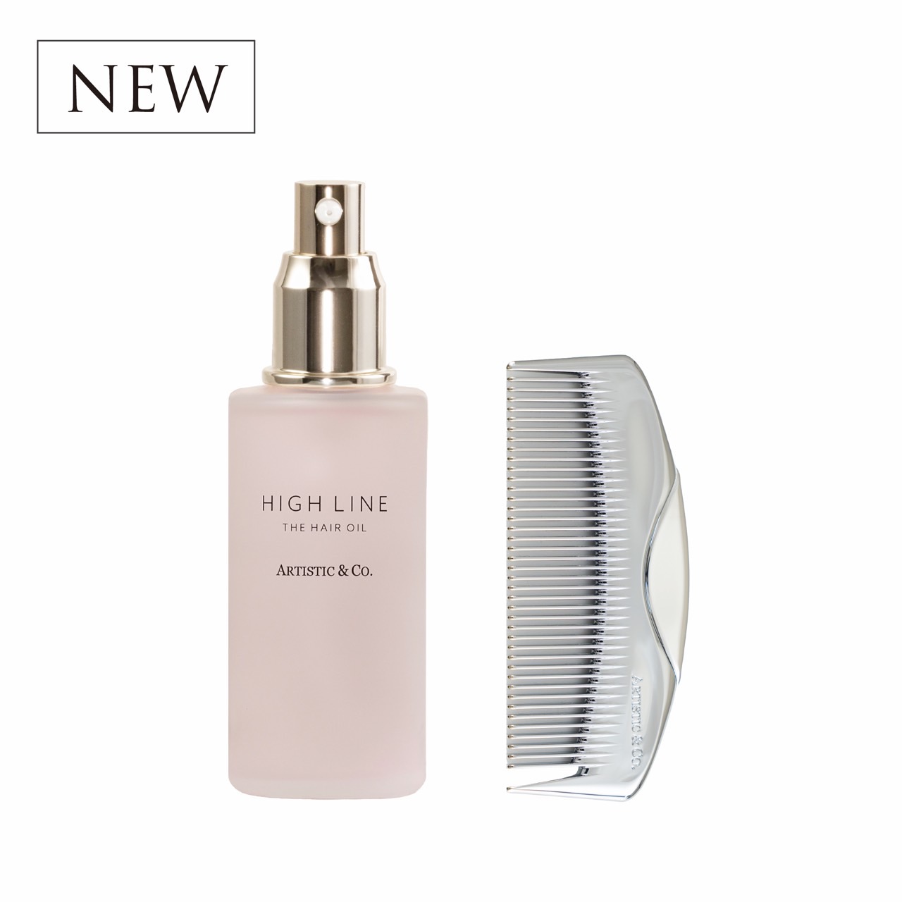 ハイライン ザ ヘアコーム × ヘアオイルセット（専用ボックス付）/ 半月コーム：シルバー